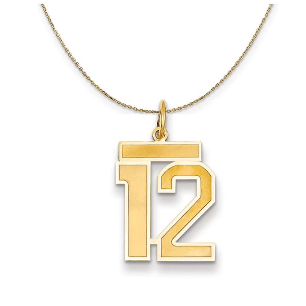 14k Yellow Gold, Jersey, Med Number 12 Necklace - 16 Inch